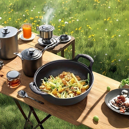 Cast Iron Frying Pan 20cm Pre-Seasoned with Dual Handles - Non-Stick Oven Safe Skillet for Outdoor BBQ, Camping & Stovetop Cooking - Compact Multi-Functional Cast Iron Skillet
