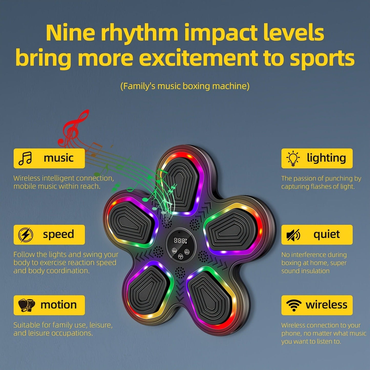 Wall-Mounted Music Boxing Machine – Smart LED Rhythm Trainer with Boxing Gloves, Touch Screen & Surround Sound for Home & Gym