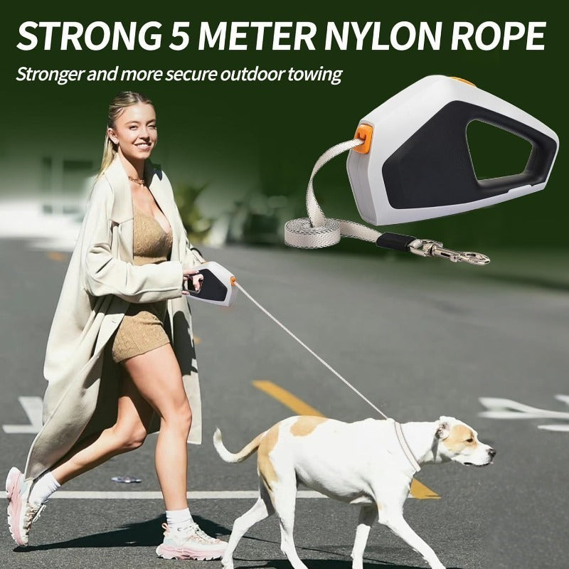 Retractable Dog Leash for Large Dogs – 16ft Heavy Duty Nylon, 110 lbs Capacity, One-Hand Brake & Pause Lock for Walking & Training