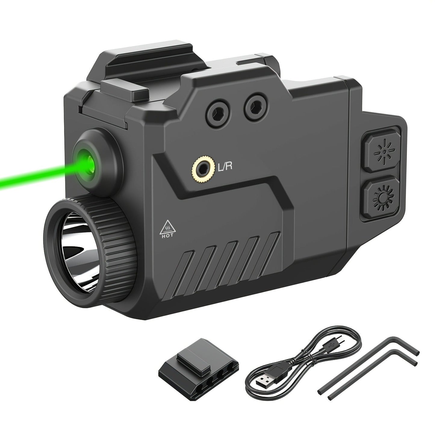 Tactical Flashlight with Laser Sight – 750 Lumen Pistol Light, Red/Green/Blue Laser, Strobe & Memory Mode, Slidable Picatinny Rail for Handguns & Rifles