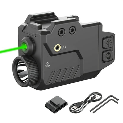 Tactical Flashlight with Laser Sight – 750 Lumen Pistol Light, Red/Green/Blue Laser, Strobe & Memory Mode, Slidable Picatinny Rail for Handguns & Rifles