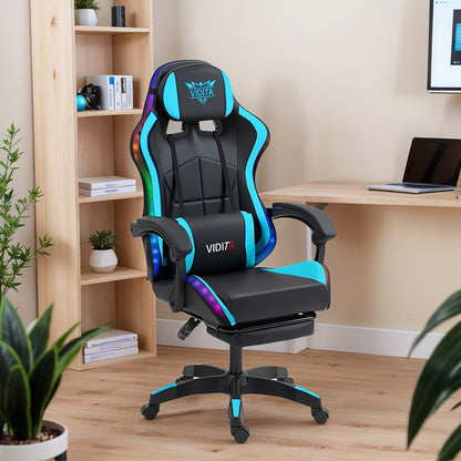 RGB Gaming Chair with LED Lights Footrest Ergonomic Gaming Chair with Massage Lumbar Support Reclining Video Game Chair for Adults Home Office Computer Chair with USB RGB Lighting