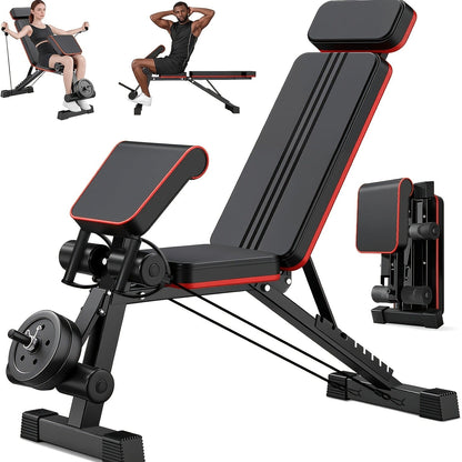 Adjustable Weight Bench – Foldable 14-in-1 Home Gym Dumbbell Bench, 1000 lbs Capacity, Roman Chair with Thick Cushion & Headrest