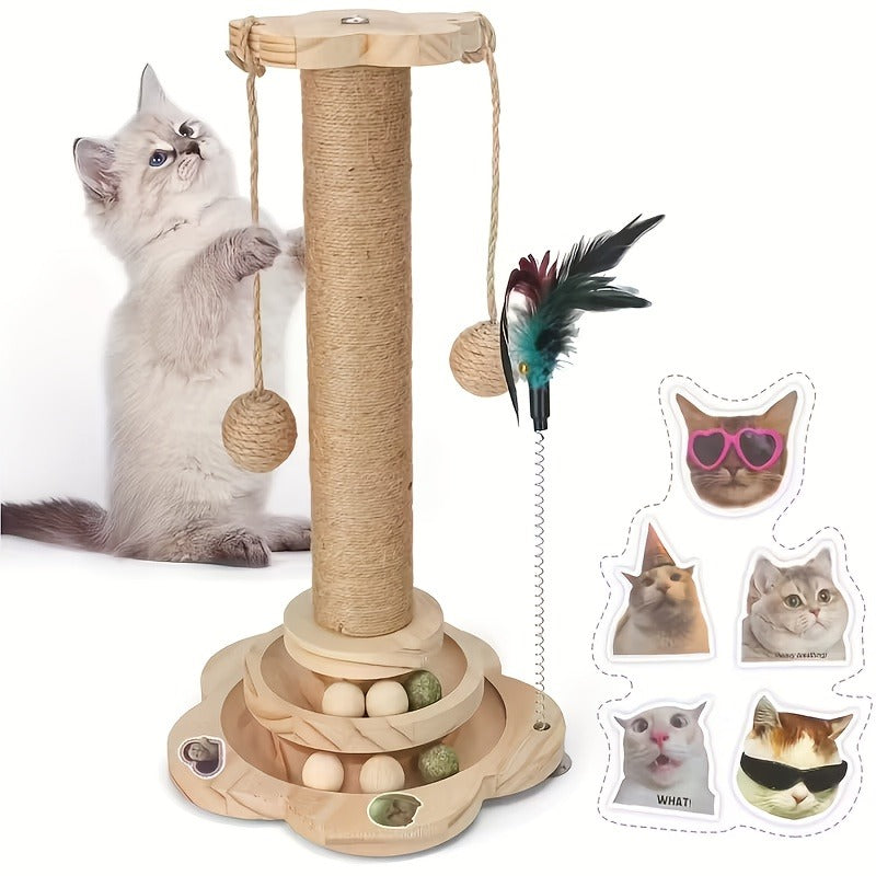 Cat Scratching Post Sisal Vertical Clown Hat Design, Wear-Resistant Cat Scratch Board with Cat Climbing Frame & Teaser Toy, Fun Shaped Cat Scratcher for Indoor Cats, Millet & Turtle Shape, Green