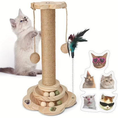 Cat Scratching Post Sisal Vertical Clown Hat Design, Wear-Resistant Cat Scratch Board with Cat Climbing Frame & Teaser Toy, Fun Shaped Cat Scratcher for Indoor Cats, Millet & Turtle Shape, Green
