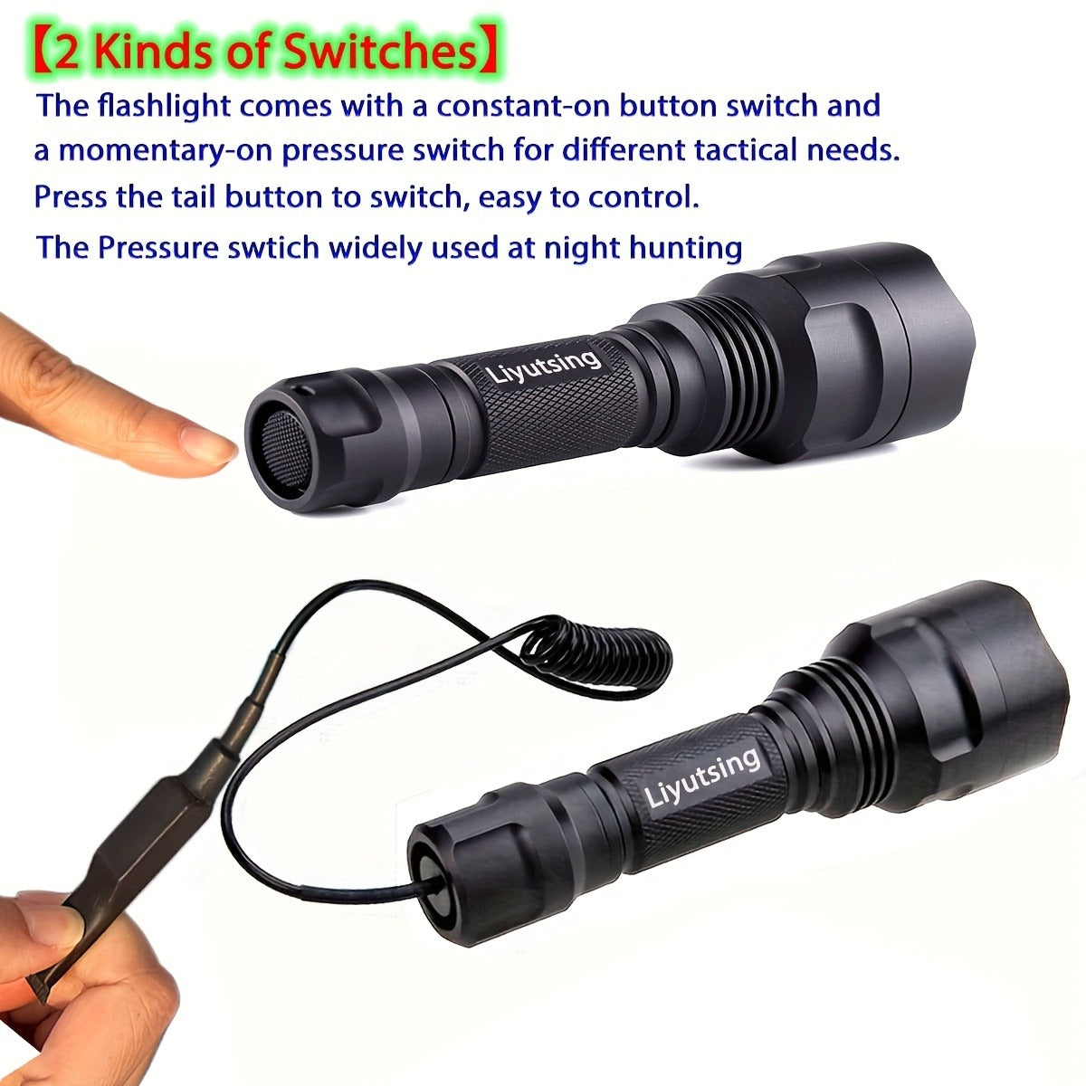 Night Hunting Flashlight with Remote Control Switch – 350 Yards High Power Green Red White Light, 18650 Rechargeable, Multiple Mounts for Hunting, Fishing, Camping & Beekeeping, Best Gift for Men