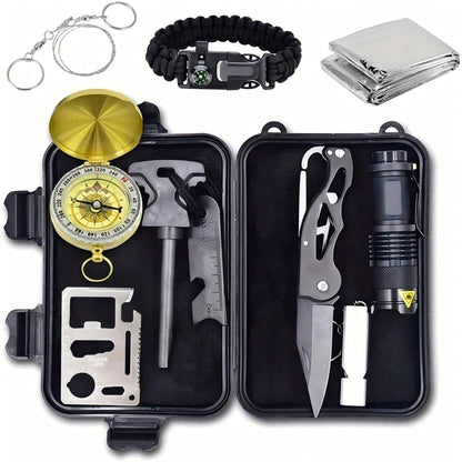 Wilderness Survival Kit, 12/20/60 Piece Outdoor Emergency Gear Set with Paracord Bracelet, Survival Whistle, Flashlight, Wire Saw & More – Ideal for Hunting, Hiking, Fishing & Camping