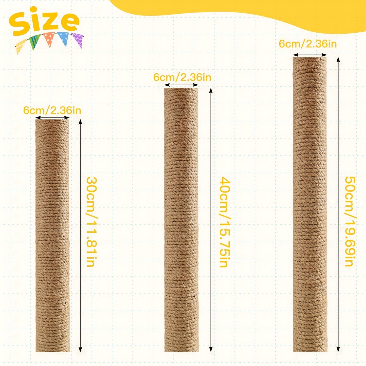 Multi-Level Sisal Cat Scratching Post 4-in-1 with 6 Wooden Balls 2 Hanging Balls & 2 Feather Teaser Toys - Premium Thickened Sisal Anti-Slip Base for Indoor Cats M L XL + Replacement Pillars