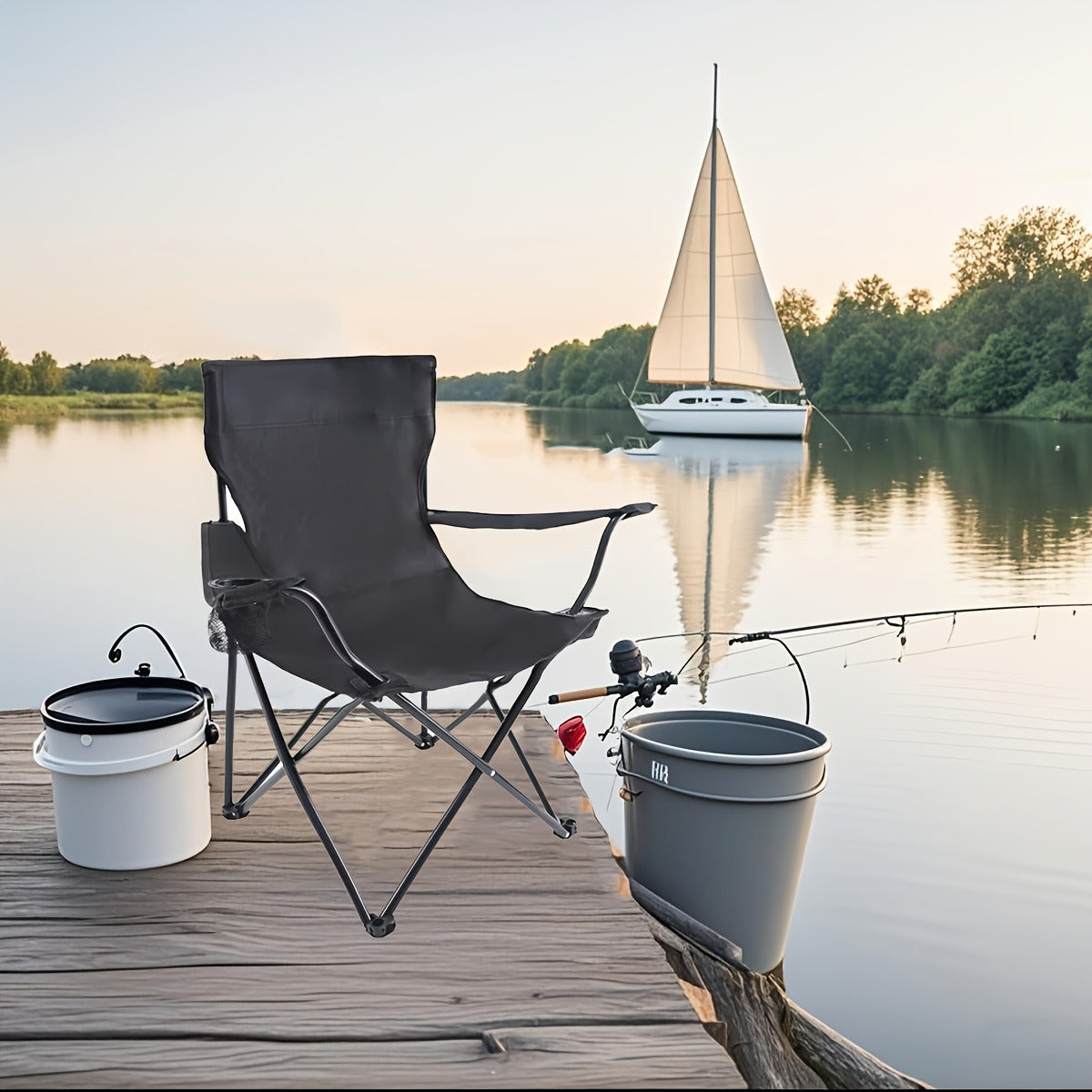 Foldable Camping Chairs Set of 2 Steel Frame Oxford Cloth with Cup Holder Solid Back Portable Folding Chair with Storage Bag for Camping BBQ Backyard Outdoor Indoor Picnic Beach Holiday Gift
