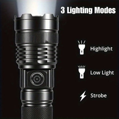Survival Flashlight with Fire Starter - 3000 Lumen Rechargeable Aluminum Torch, Fresnel Lens Igniter, Zoomable LED, 18650 Battery for Wilderness Camping, Fishing & Emergency