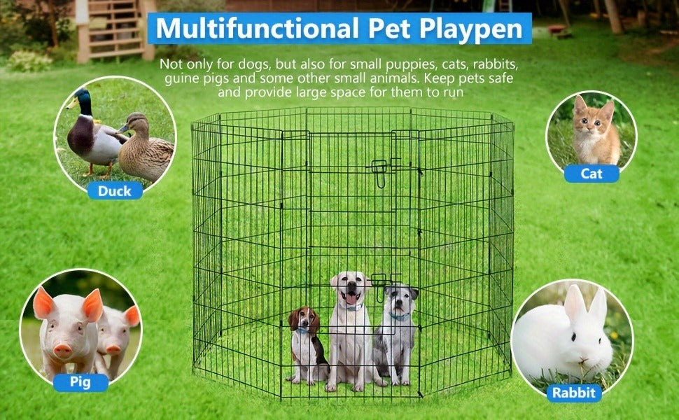 Foldable Metal Wire Dog Playpen & Pet Gate – 24/30/36/42" Indoor Outdoor Fence for Large Medium Small Dogs