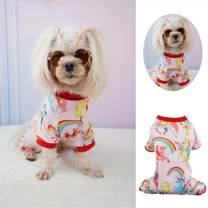 Puppy Clothes Set 4pcs Dog Cat Pajamas Onesie for Small Breeds Boys Girls, Spring Summer Shirts for Chihuahua Yorkshire Terrier Cats, Cute Mixed Color Pet Clothing Bundle, Sizes S M XL