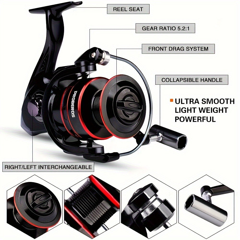 Carbon Fiber Fishing Rod & Spinning Reel Combo – Ultralight Fast Action Rod with Long Cast Spinning Wheel, Complete Sea Fishing Tackle Set for Saltwater & Freshwater, Available in Red & Grey