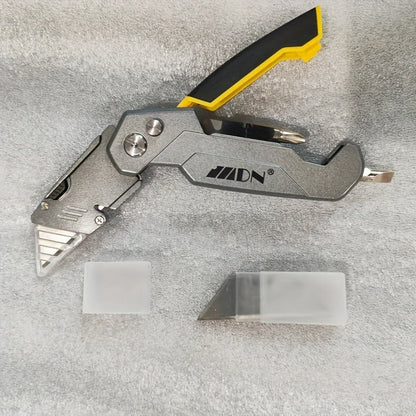 Folding Utility Knife Aluminum Alloy Multifunctional EDC Box Cutter with Screwdriver Blades 10 Replacement Blades for DIY Camping Outdoor