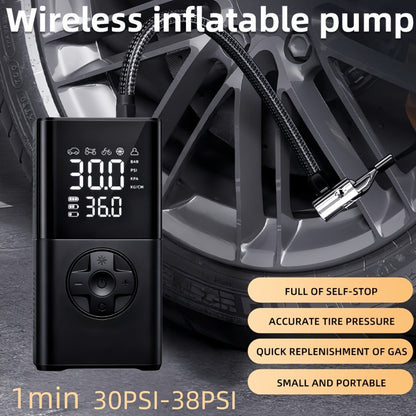Portable Wireless Tire Inflator Air Compressor Digital Display Fast Pump Lithium Battery for Car Motorcycle Bike Emergency Inflation with Nozzle Adapters