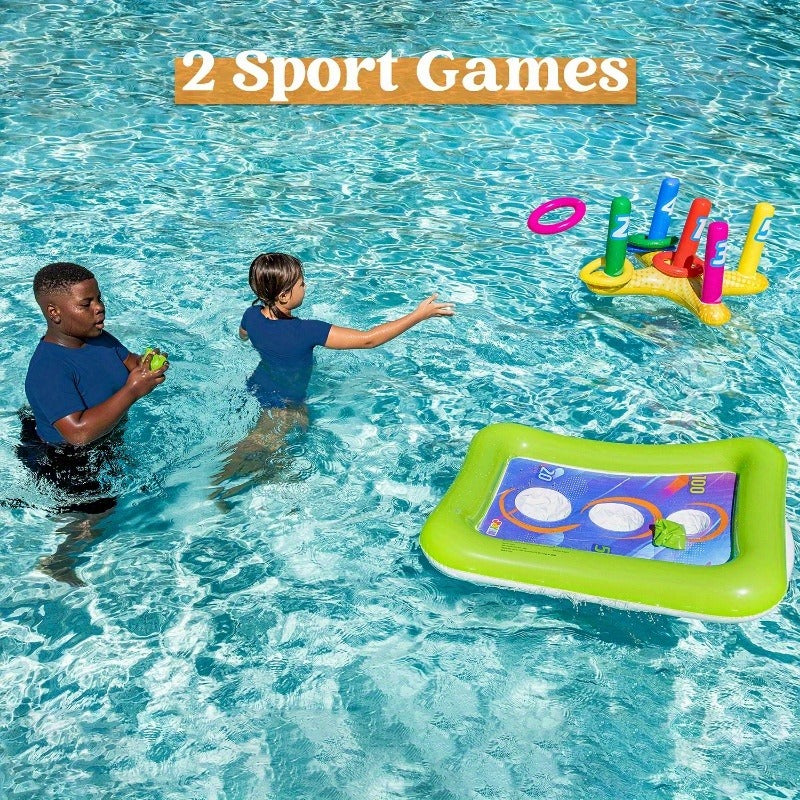Inflatable Pool Toss Game Set – 2-in-1 Ring Toss & Cornhole Floating Swimming Pool Party Games for Kids & Adults
