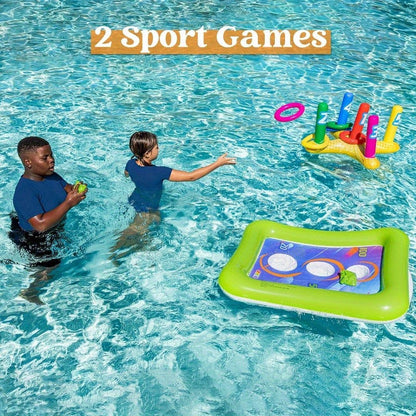 Inflatable Pool Toss Game Set – 2-in-1 Ring Toss & Cornhole Floating Swimming Pool Party Games for Kids & Adults