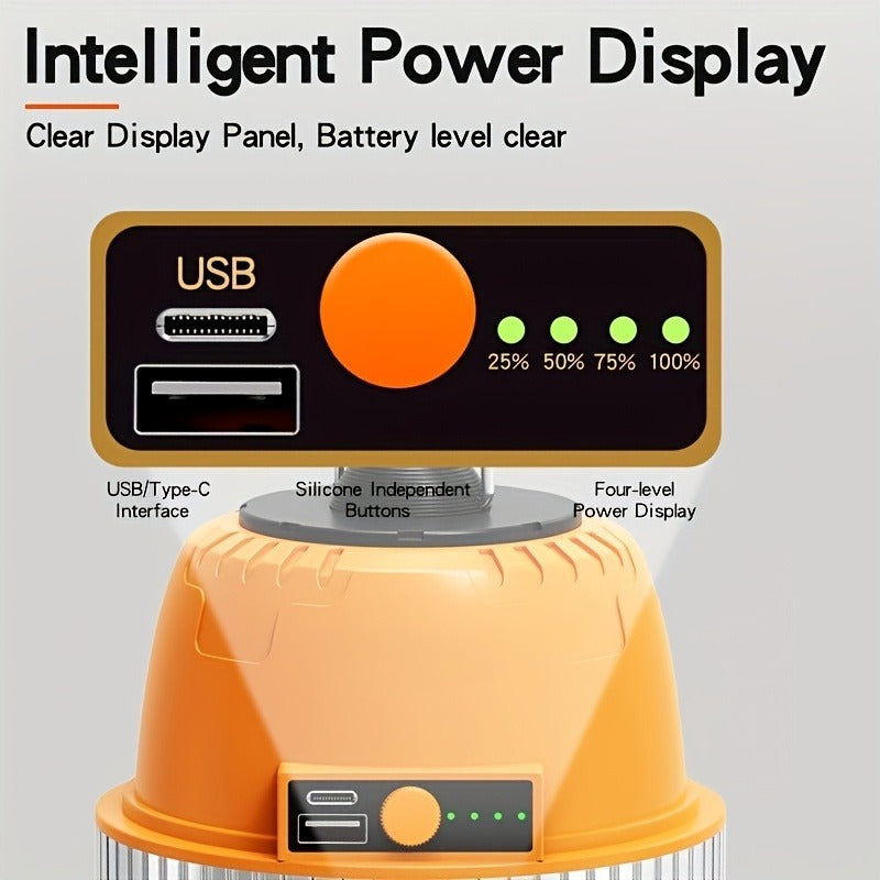 Rechargeable LED Camping Lantern with Power Bank USB Outdoor Hanging Tent Light Built-in Battery Emergency Lamp for Camping BBQ Hiking Patio Backpacking Portable Camp Light Orange