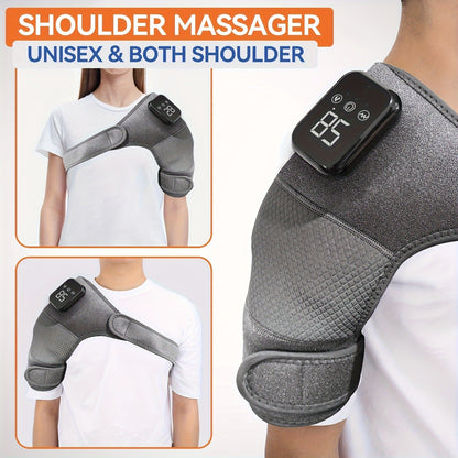 Cordless Heated Shoulder Massager with Vibration – 3 Heat Levels & 3 Vibration Intensities Electric Heating Pad for Shoulder, Elbow & Knee Pain Relief, LED Touch Screen, USB & Battery Powered