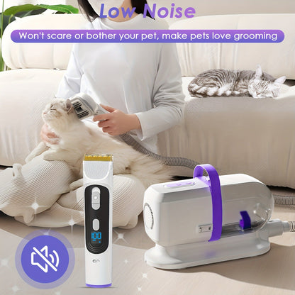 Pet Grooming Vacuum Kit 8-in-1 with 12000Pa Suction – Dog & Cat Hair Vacuum for Shedding, 6 Grooming Tools, 74oz Dust Cup, Low Noise, 3 Suction Levels, No Battery Required