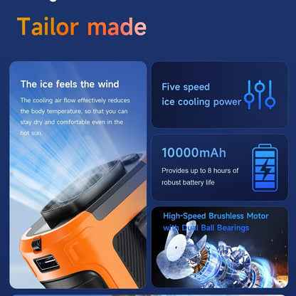 Wearable Neck Fan Rechargeable 10000mAh, 5-in-1 Portable USB Fan 22000RPM Brushless Motor, 5 Wind Speeds, LED Power Indicator, Built-in Flashlight, Hands-Free for Camping Hiking Fishing Outdoor Indoor