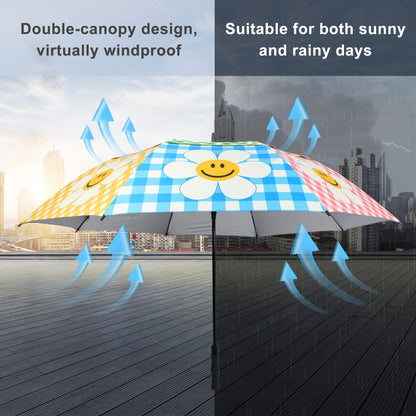 Extra Large Golf Umbrella 52 Inch Double Canopy Windproof - Smile Face Design, 2-Layer Vented Canopy, Straight Long Handle 39.37", Auto Open Button, Sunshade Coverage for 3-4 People, Oversized Rain & Sun Umbrella