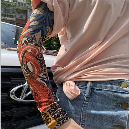 Tattoo Arm Sleeves UV Protection Cooling Sun Sleeves 10pcs Mixed Color, Soft Elastic Compression Arm Cover for Cycling, Driving & Outdoor Sports, Halloween Party Costume Sleeves for Men & Women