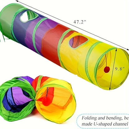 Collapsible Cat Tunnel Toy - Foldable S-Shaped & 3-Way Tube with Ball & Peek Holes, Rainbow Colors, Connectable Cat Play Tunnel for Indoor Cats & Kittens, 1pc or 2-Pack Bundle