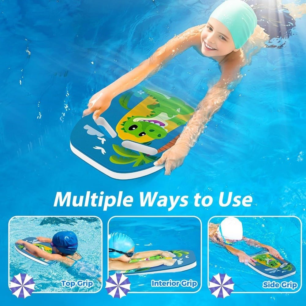 Kids Swimming Kickboard – Cute Dinosaur Cartoon Design, Blue Buoyant Foam Pool Training Aid for Toddlers Children, Stroke Development Water Safety Swim Board