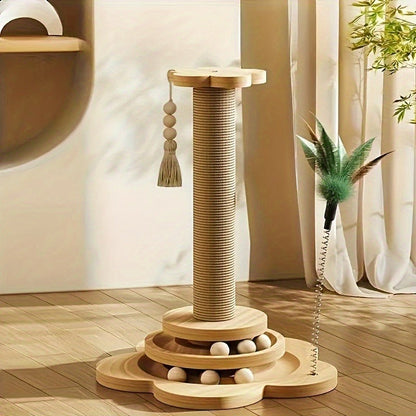 Cat Scratching Post Sisal Vertical Scratcher – Solid Wood Base, Wear-Resistant Rope, Multiple Styles: Standard, Mushroom & Dolphin Shapes, Sizes S/M/L, Cat Climbing Frame with Teaser Wand