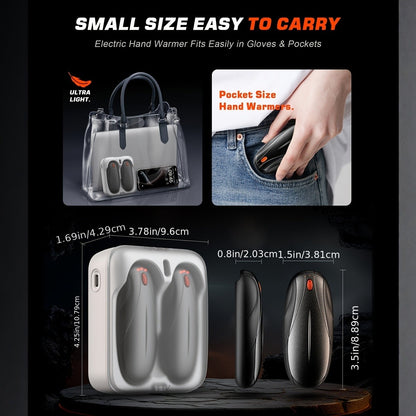 Rechargeable Hand Warmers 2 Pack with Charging Case - Electric Portable Pocket Heater, Quick Charge, Reusable Heat Packs for Winter Outdoor Camping Hunting, Christmas Gift for Men & Women, Black Orange Pink