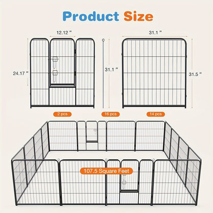 Dog Playpen Heavy Duty Foldable - 8 & 16 Panel Pet Exercise Pen for Large Medium Small Dogs, Portable Indoor Outdoor Puppy Pen for Yard Garden Camping RV, 24"/32"/40" Panel Height