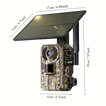 Solar Powered Trail Camera 4K Cellular - 4G LTE No WiFi, 0.2s Trigger, 82ft Night Vision, 120° Wide Angle, Built-in SIM Card for Hunting & Wildlife