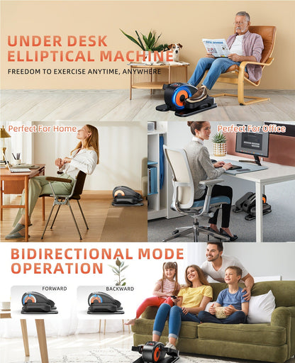Electric Under Desk Elliptical Machine 12-Speed Seated Leg Exerciser with Remote Control, Quiet Motorized Pedal Stepper for Seniors & Home Office, Fully Assembled Foot Pedal Exerciser