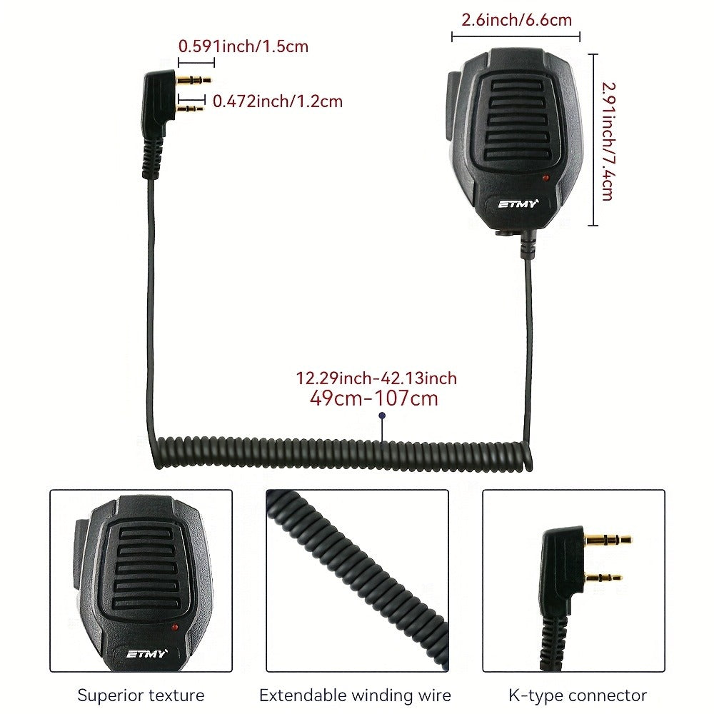 Walkie Talkie Speaker Mic 3.5mm Jack for Baofeng BF-888S UV-5R & Kenwood TK Series – Coiled Cable, 360° Rotating Clip