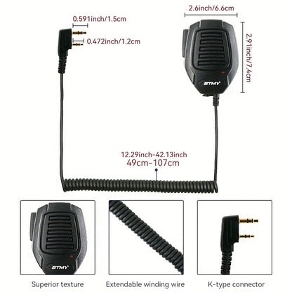 Walkie Talkie Speaker Mic 3.5mm Jack for Baofeng BF-888S UV-5R & Kenwood TK Series – Coiled Cable, 360° Rotating Clip