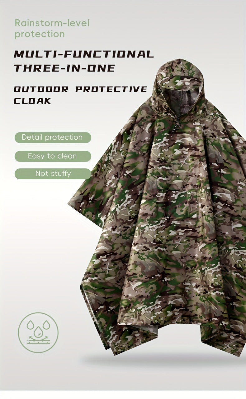 Waterproof Rain Poncho Digital Camouflage - Lightweight Polyester Raincoat for Hiking Camping Mountain Climbing Outdoor Sports, One Size Unisex Emergency Rain Jacket with Smooth Lining
