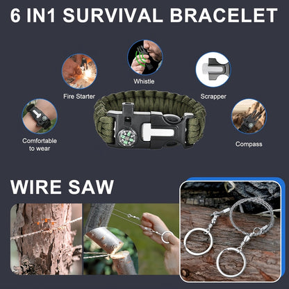 Outdoor Survival Kit 12-115 Piece – Emergency Gear Set for Camping, Hiking & Survival, Multi-Tool Equipment for Men, Dad, Husband – Unique Outdoor Gift Idea