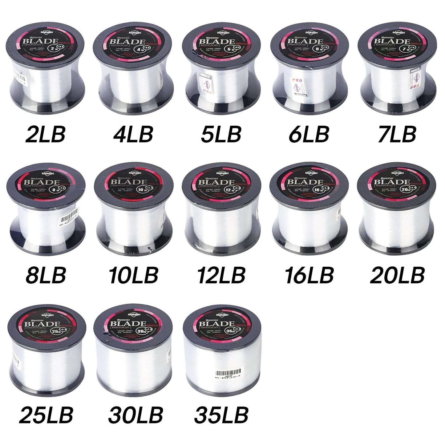 Monofilament Fishing Line 1000M / 1093Yds – Nylon Mono Line for Freshwater & Saltwater, 2-35LB, Black & White