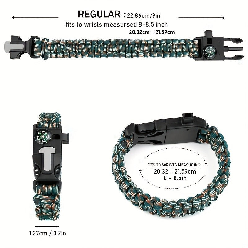 Paracord Survival Bracelet 2-Pack – 5-in-1 Tactical Emergency Bracelet with Fire Starter, Compass, Loud Whistle & Scraper, Outdoor Gear for Hiking, Camping, Fishing, Hunting & Survival Kit