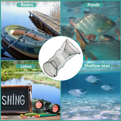 Collapsible Fishing Trap Net 4 Pack - Crab Crawfish Minnow Lobster Shrimp Bait Cage with 49ft Rope, 12x24 Inch Foldable Fish Trap, Durable PA Nylon, Portable Freshwater Saltwater Fishing Gear