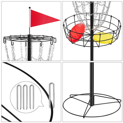 Portable Disc Golf Basket 12 Chain – Heavy Duty Metal Frame, Galvanized Chains, Easy Assembly, Indoor & Outdoor Practice Target for All Skill Levels – 4 Colors: Black, Orange, Red, Blue
