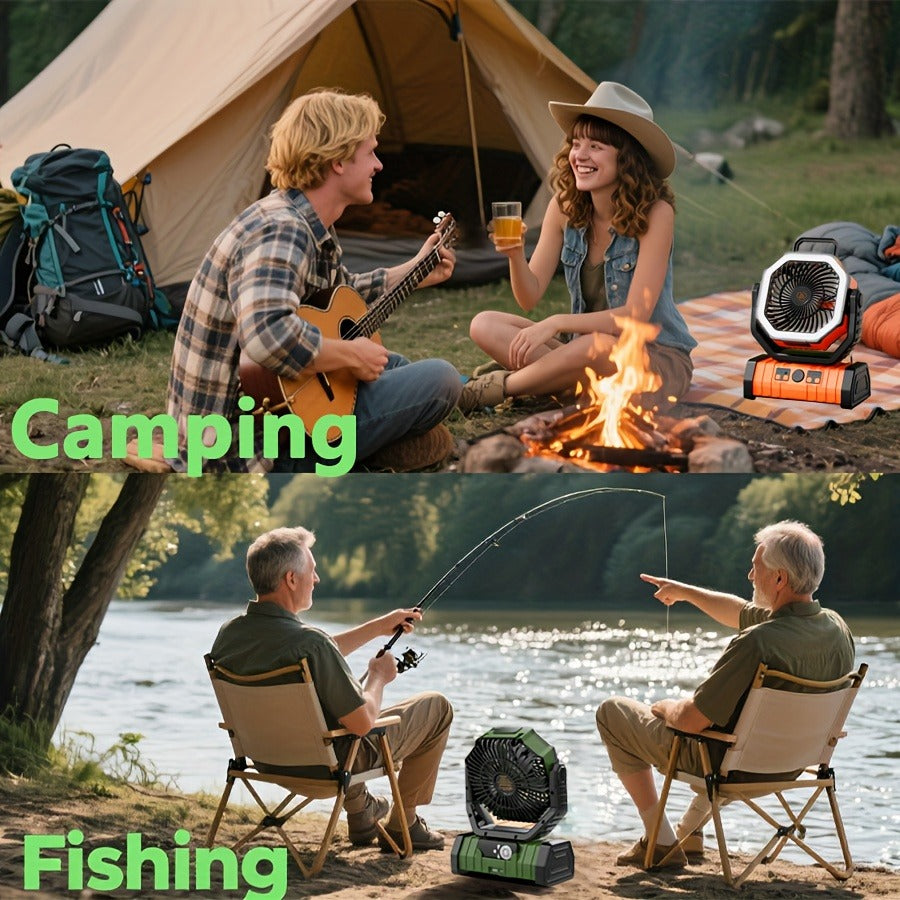 Camping Fan with LED Light 20000mAh Battery – 4-Level Brightness, Multi-Speed Rotatable Portable Tent Fan for Camping, Outdoor, Office & Home, Cooling & Lighting Combined