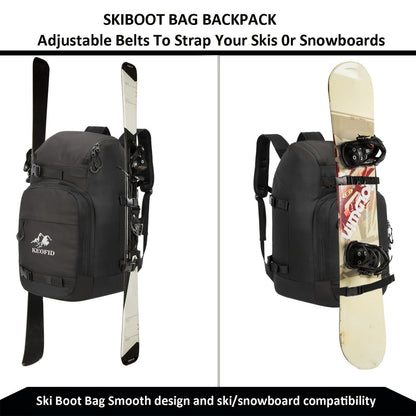 Ski Boot Bag Snowboard Backpack 40-50L Large Capacity Snow Gear Bag for Skiing Helmet Goggles Gloves Snowboard Accessories Winter Sports Equipment Bag Black