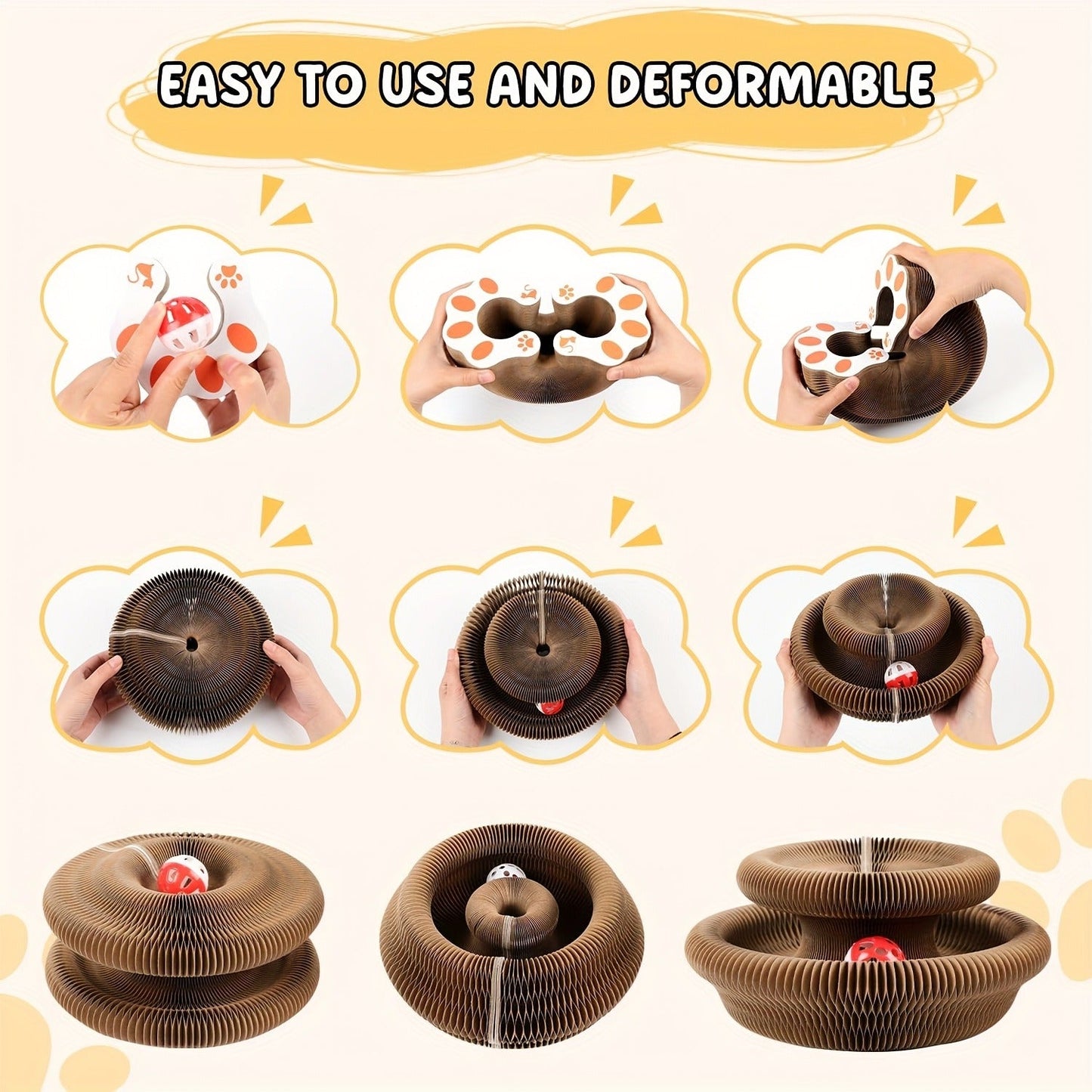 Cat Scratching Board with Ball Track & Bells - Foldable Organ Cardboard Scratcher Pad, Interactive Cat Toy for Indoor Cats, Wear-Resistant Corrugated Scratch Lounge