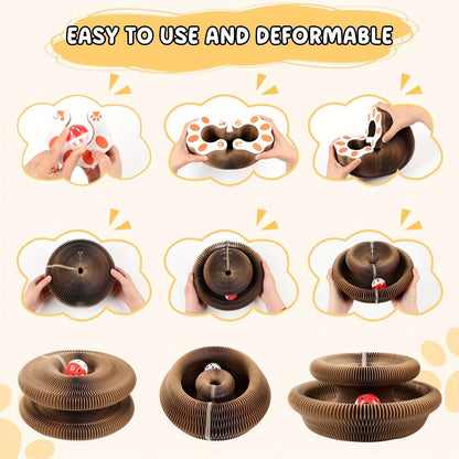 Cat Scratching Board with Ball Track & Bells - Foldable Organ Cardboard Scratcher Pad, Interactive Cat Toy for Indoor Cats, Wear-Resistant Corrugated Scratch Lounge