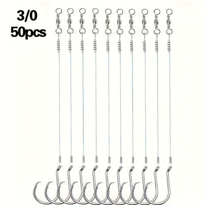 Circle Hooks 50pcs – Octopus Offset Steel Fishing Hooks for Catfish, Bass, Saltwater & Freshwater, Size 1/0 to 7/0
