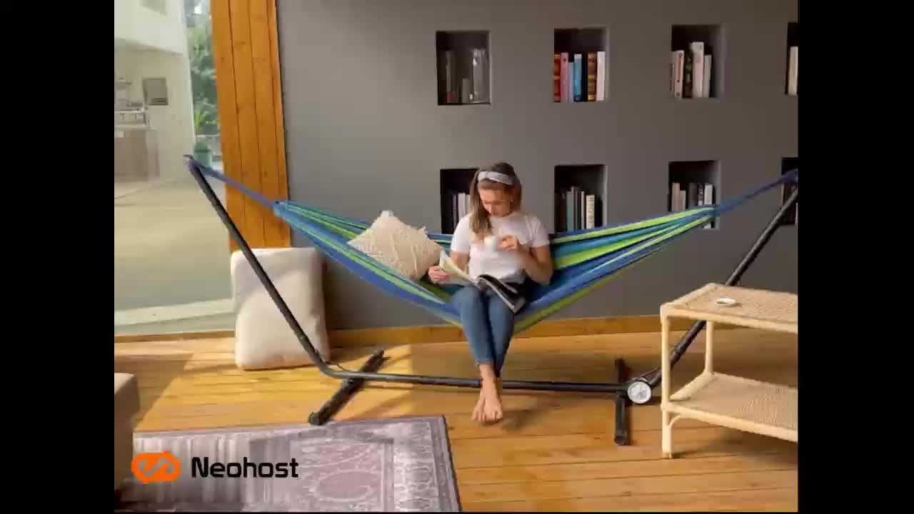 Outdoor Woven Hammock with Wooden Spreader Bar – Thickened Nylon Rope, Single or Double Size – Hanging Chair Swing Bed for Garden, Courtyard, Park & Balcony (No Frame Included)