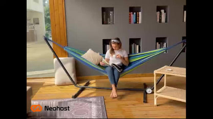 Outdoor Woven Hammock with Wooden Spreader Bar – Thickened Nylon Rope, Single or Double Size – Hanging Chair Swing Bed for Garden, Courtyard, Park & Balcony (No Frame Included)