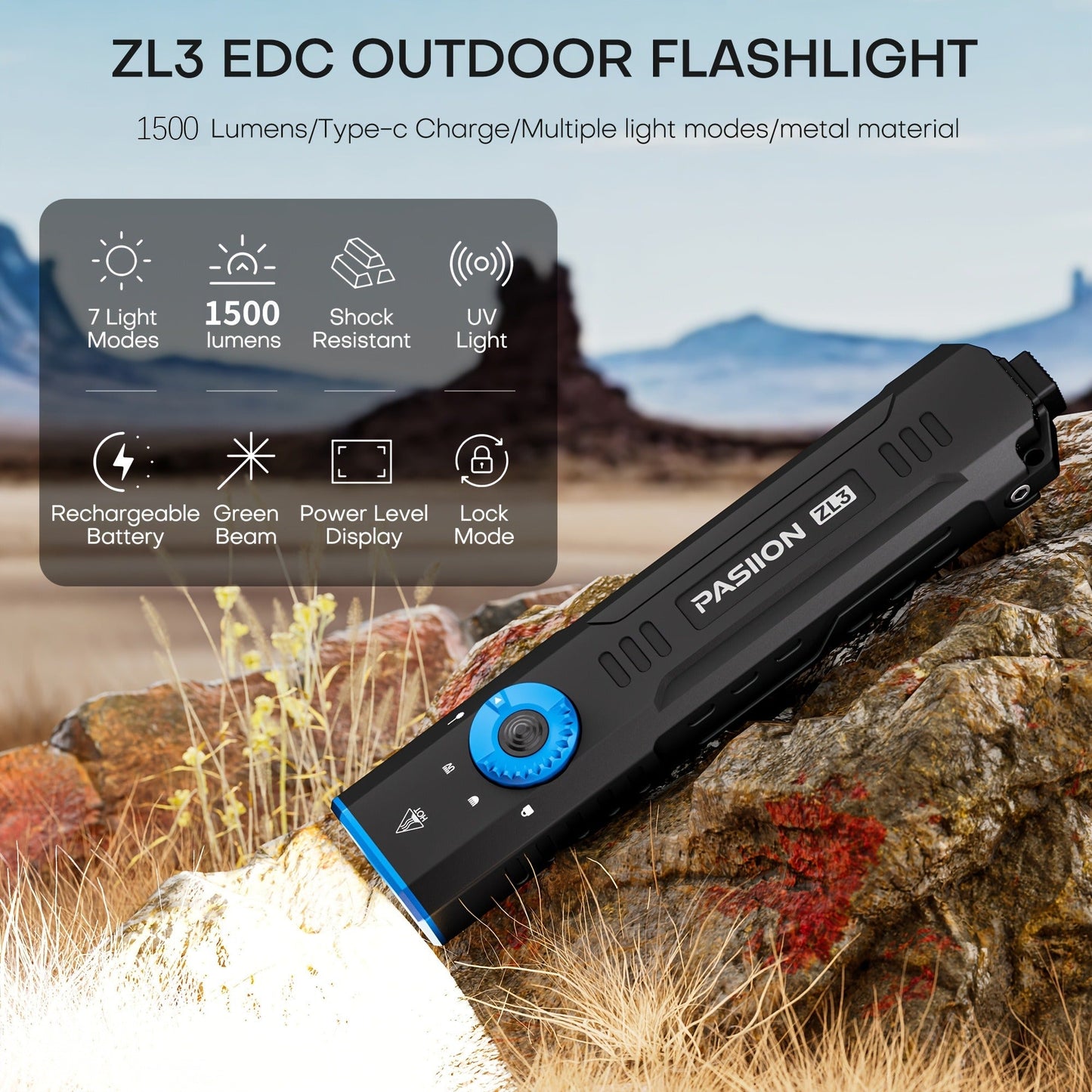 UV Green Beam Flashlight EDC Flat Pro – 1500 Lumens Rechargeable Triple Light Combo (Green Beam + UV + White LED), Portable Pocket Torch for Outdoor, Hunting & Emergency (Black/Orange/Green)